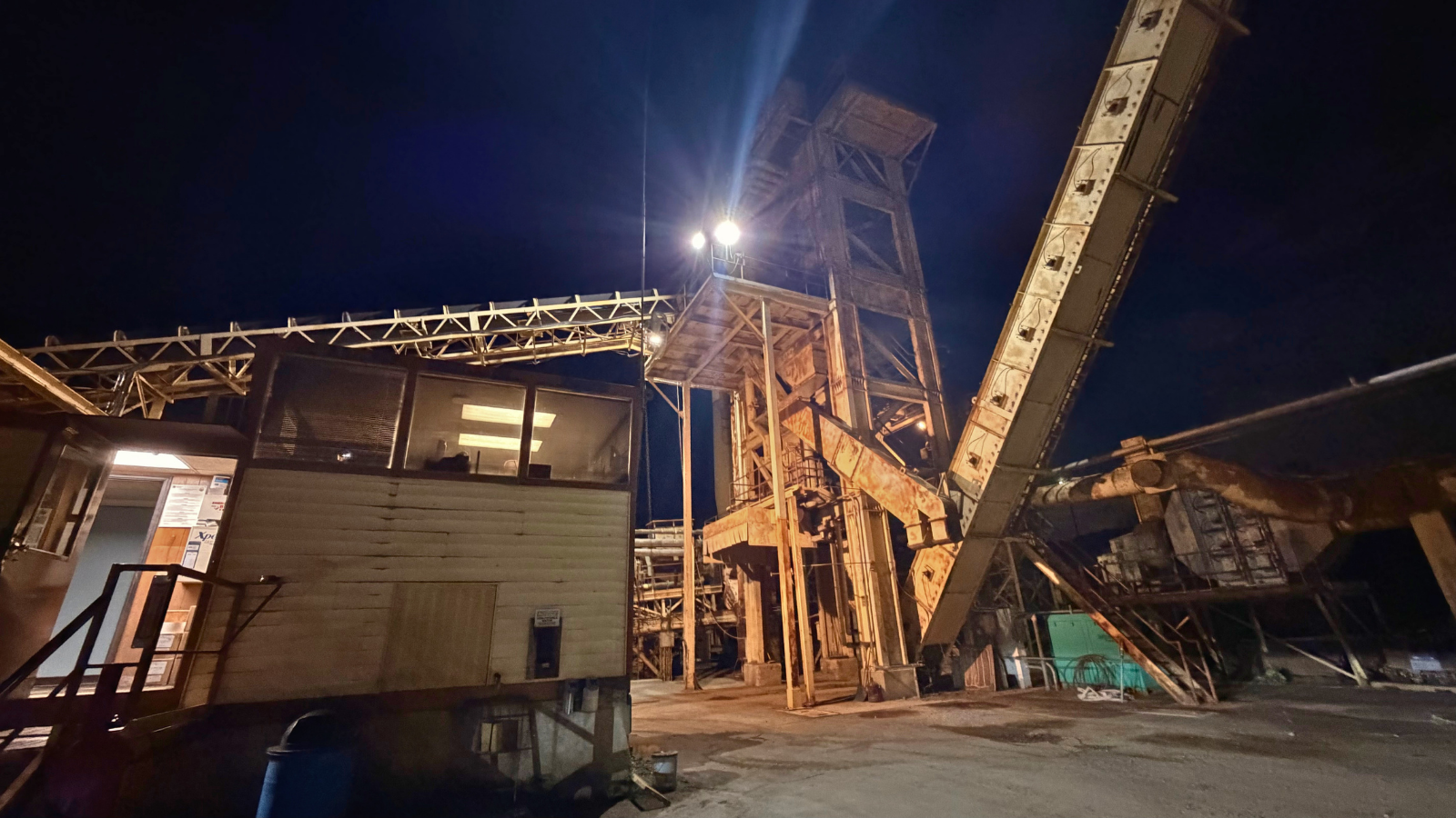 Ready mix plant at night.